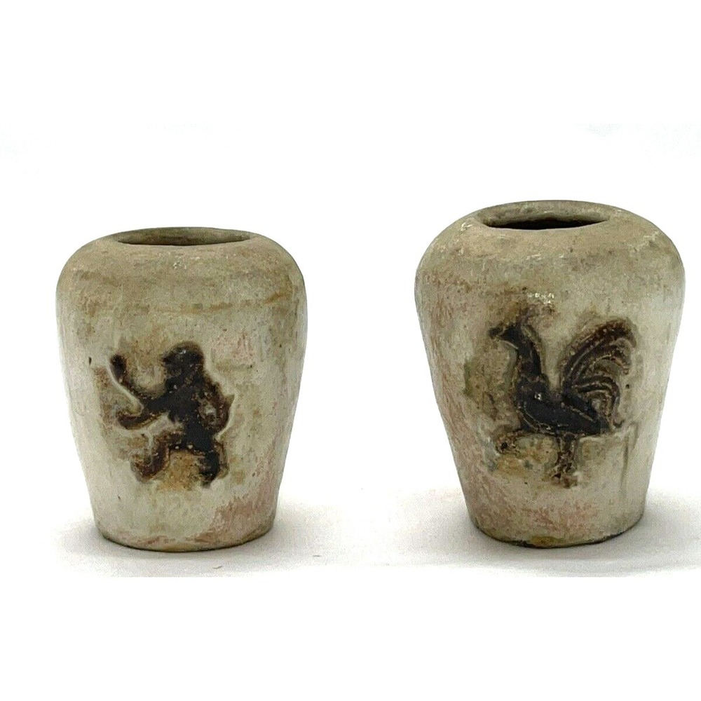 Vintage Armogres, Miniature Belgium Pottery Vases, Handmade 2.75"  Tall Set/2